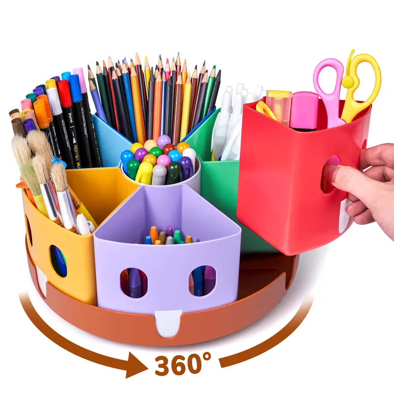 GAMENOTE 360-Degree Rotating Caddy Organizer, Large Multifunctional Stationery Office Supplies Holder with Multi-Compartment Colorful Dividers, Kindergarten Pencil Desk Supplies Organizers & Dispensers, Back to School Office Accessories