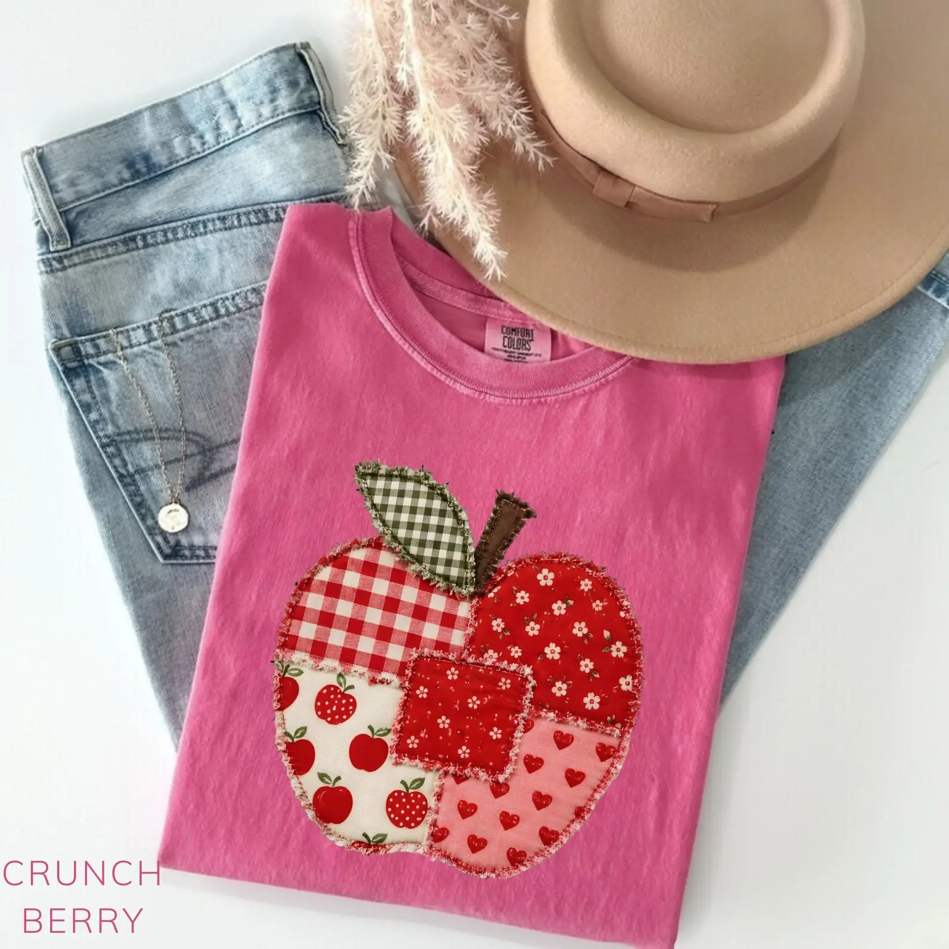 [PRINT] Comfort Colors Patchwork Teacher Shirt, Spring Teacher Teams Tee, Back to School Apple T-Shirt, Teacher Appreciation Gift for New Teacher