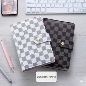 Ring Binder 6-Ring Planner Notebook, Plaid PU Leather Cover, Office School Organizer for Women, Durable Design, Perfect for Daily Use