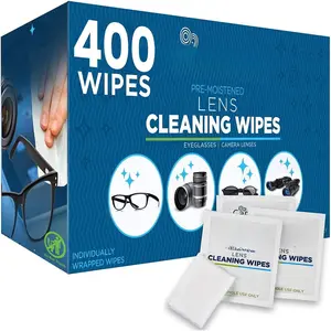 Lens Wipes for Eyeglasses- 400 Count Individually Wrapped Pre- Moistened Wipes, 5 x 6 Inch- Camera Lens, Sunglasses and Glasses Cleaner,- Gentle and Portable for Cleaning of Optical Devices
