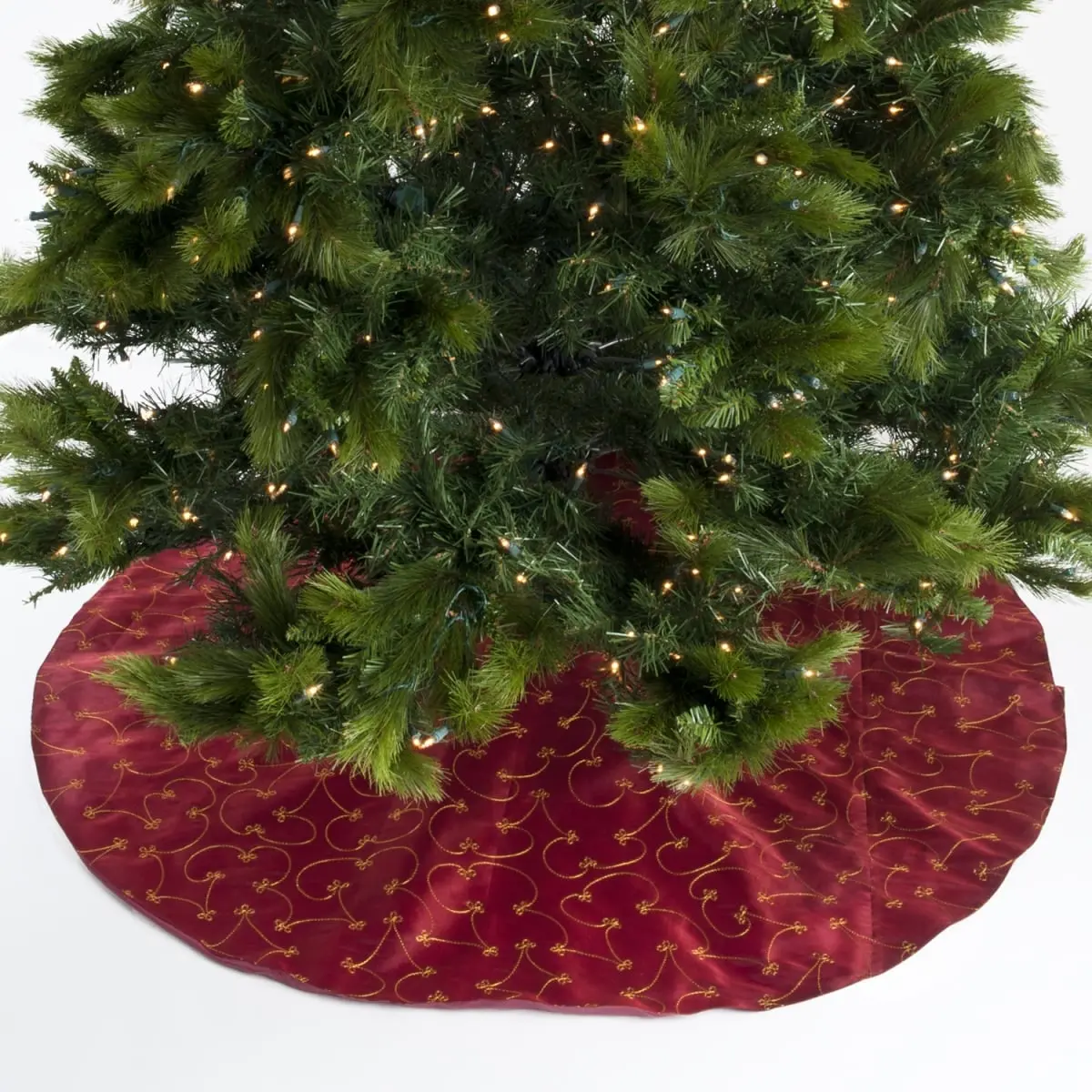 52 in. Burgundy Ari Embroidered Christmas Tree Skirt, Festive Home Decoration for Christmas Aesthetic Displays
