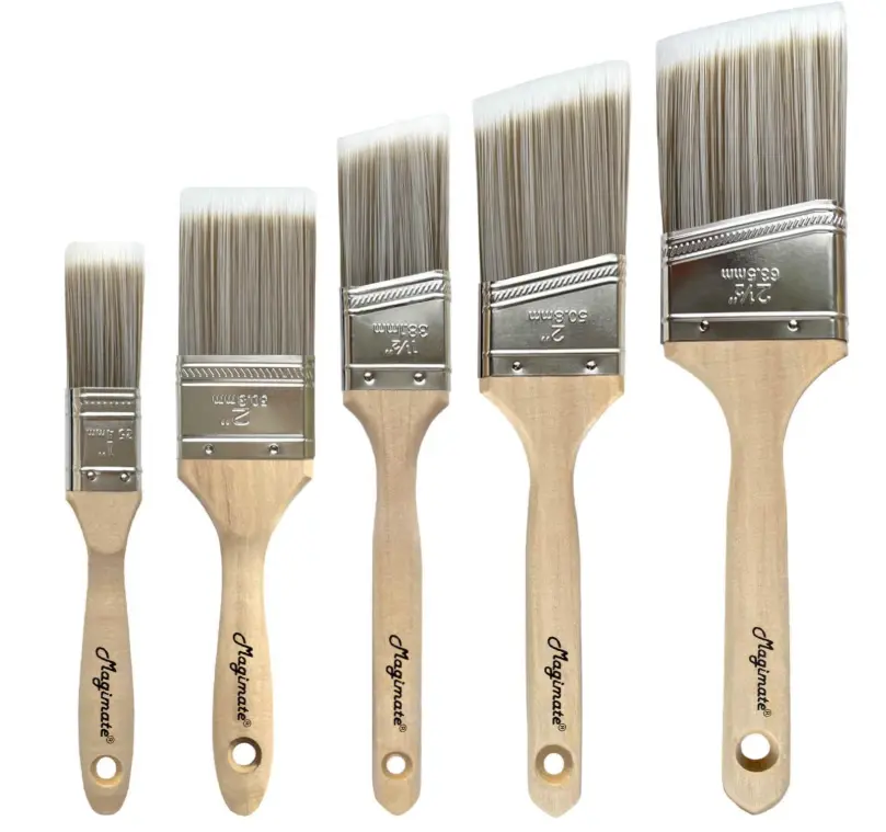 Wood Stain Paint Brush Set Angled Sash and Flat Painting Brushes Assortment for Baseboards, Wall Trim, House Touch-Ups, Cabinets and Fence Staining, Pack of 5