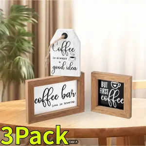 3 sizes Coffee Framed Wood Sign Housewarming Gift, Wood Framed Wall Sign Wall Art For Home Decor Cafe Sign Home Farmhouse Wall Decor Sign For Coffee Corner Desktop Decoration Wooden Chocolate Door Rectangle