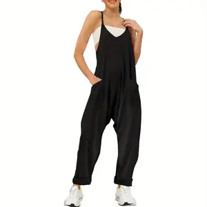 Jumpsuits for Women Casual V Neck Sleeveless Baggy Overalls Spaghetti Strap Jumpers with Pockets Summer Romper Clothes tshirt flattering activewear