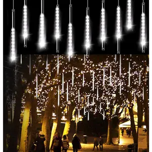 Christmas Lights Outdoor Meteor Shower Lights White 16 Inch 10 Tubes 360 LED Falling Rain Lights Waterproof Snowfall Dripping Icicle Lights for Xmas Tree Holiday Decoration Yard Porch Patio