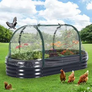 Upgraded Oval Galzenized Raised Garden Bed Kit with Durable Zippered PVC Cover, Thick Reinforced Steel Outdoor Planter Box for Vegetables, Herbs & Flowers, Easy Tool-Free Assembly