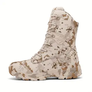 Men's high top camouflage hiking boots, outdoor climbing work boots with zipper closure, nylon fabric, rubber sole, non-slip EVA insole, striped pattern, all year outdoor shoe style