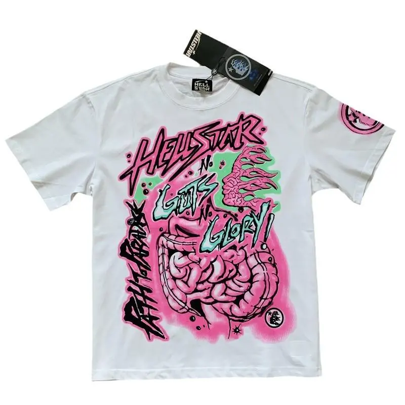 Hell Star Ins Same Vintage Printed Top Men's and Women's Casual Trend Cotton Washed Short Sleeve T-shirt Womenswear Tshirt Streetwear Summer Crewneck Oversize