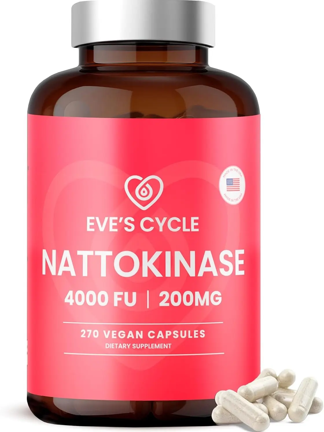 Nattokinase Supplement 4000 FU - 270 Vegan Natto Capsules by Eve's Cycle - Premium Japanese Enzyme, Natural Blood Thinner, Organic, No Stearates, Non-GMO, Made in USA