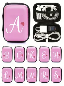 Eva A-Z Alphabet Storage Case with Artistic Letters, Travel Data Cable and USB Organizer, Ideal for Earphones Chargers and Daily Use