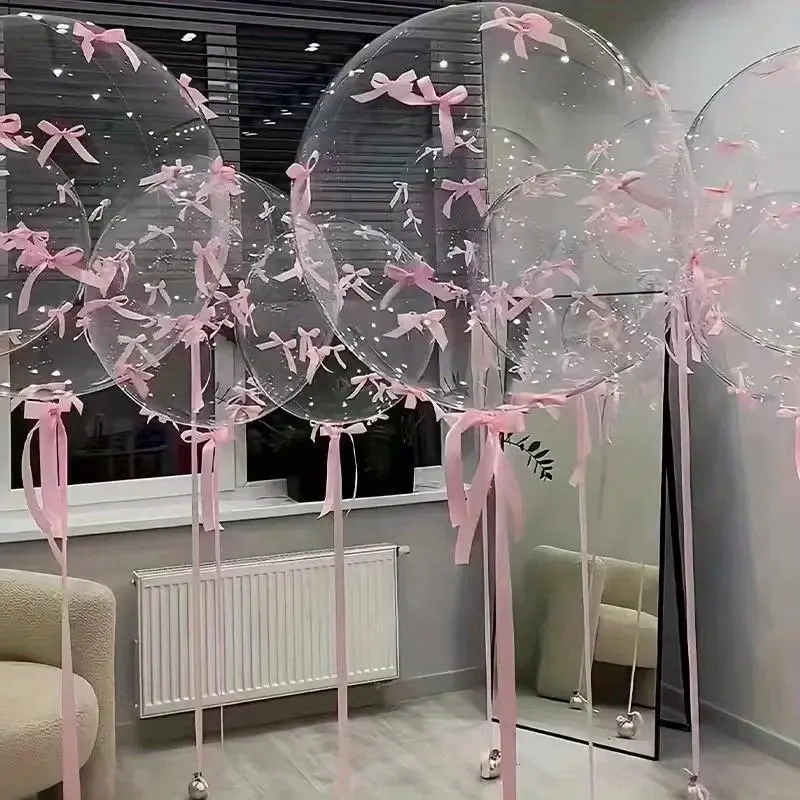 Transparent Balloon Set, 112pcs/set Bow Ribbon Balloon Set, Versatile Party Decoration Supplies for Ambiance Celebration Romantic Birthday Wedding Baby Shower, Decorative Balloons, Party Balloons Decorations, Balloon Garland, Balloon Arch