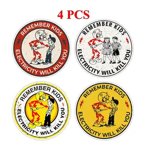 4 PCS Reddy Kilowatt Sticker, Remember Kids Electricity Will Kill You, Electrician Warning Caution Danger Stickers, Electrical Safety Gift, Decal for Hard Hat Laptop Car Helmet Vinyl Waterproof