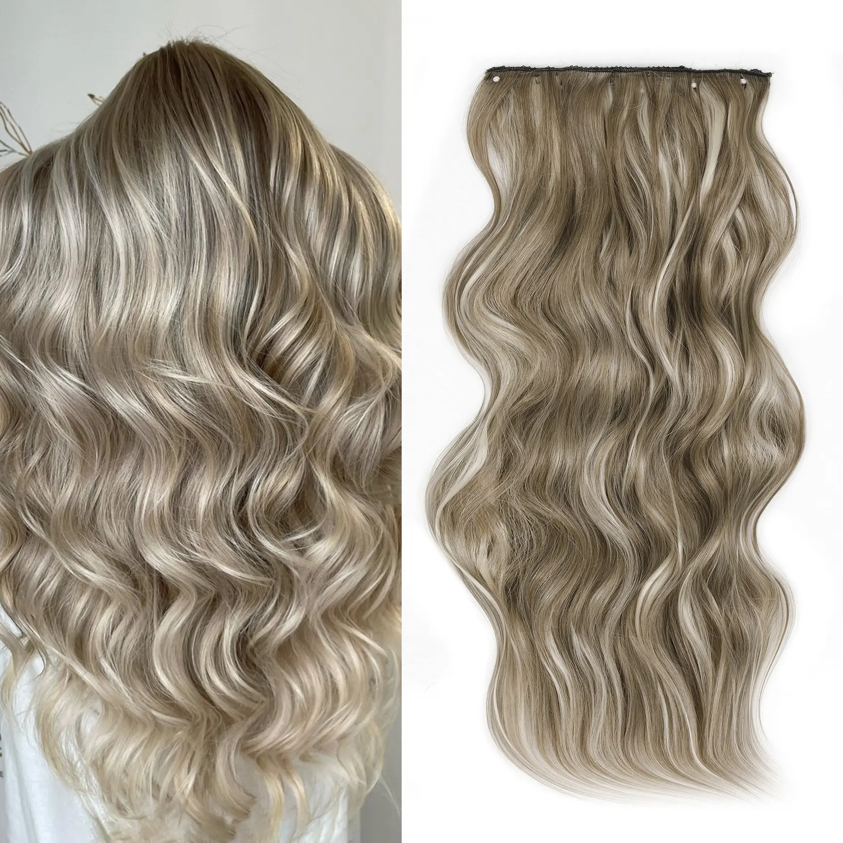 #SummerVibes [QBEAUTY]  Blonde/Brown/Red  Clip- in Synthetic Hair Extensions Long Wavy 4PCS Thick Hairpieces  Double Weft Natural Hair Extensions for Women New Upgraded Lace Weft  Same Amount Of Full Hair With Lighter Weight All Day Comfort