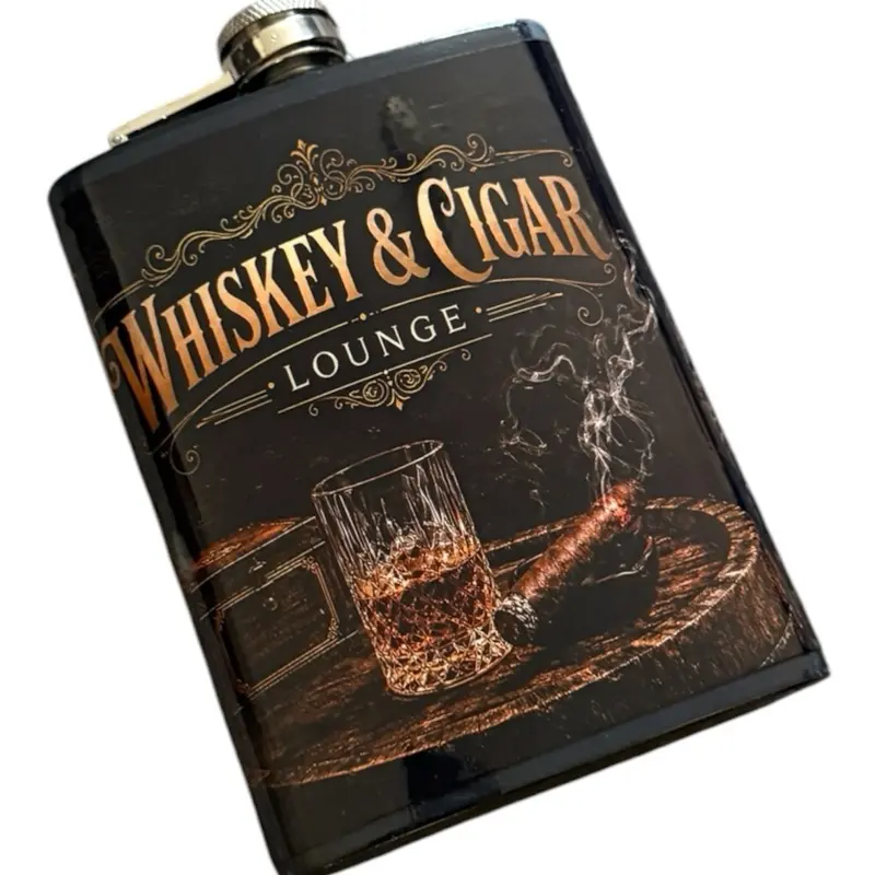 Whiskey & Cigar Lounge Custom Flask