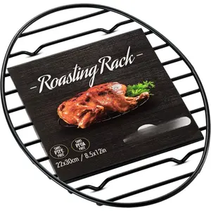 Black Oval Roasting Rack with Integrated  | Stainless Steel Kitchen Rack With Non-Stick Coating, PTFE Free | Oven and Dishwasher Safe | Ideal for Cooking, Roasting, Drying, Grilling