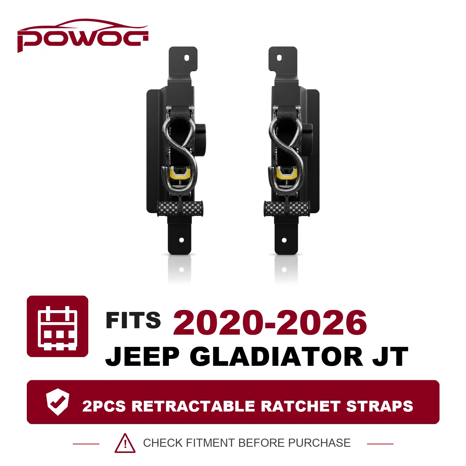 [Fits 20-26 Gladiator JT] 2PCS Retractable Ratchet Straps Compatible with 2020-2026 Jeep Gladiator JT Retractable Tie Down Straps Replacement for 2020-2026 Jeep Gladiator Accessories