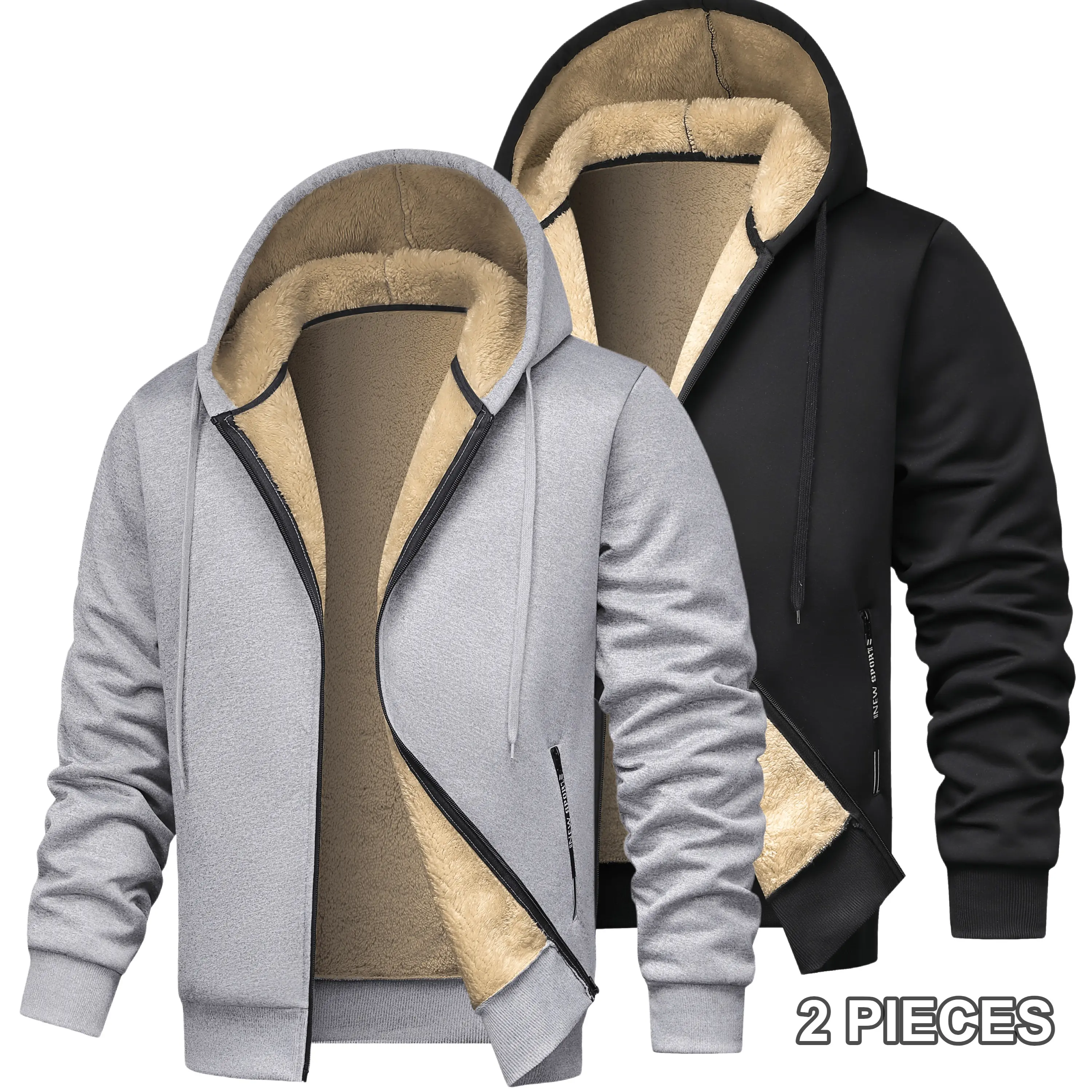 Men Fleece Lined Zip Up Hooded Jacket Thick Warm Winter Outerwear With Secure Zipper Side Pockets Plush Sherpa Inner Lining Adjustable Drawstring Hood Loose Fit Coat For Daily Outdoor Activities Multiple Color Options