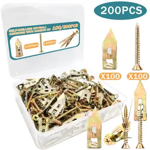 200pcs Drywall Self-Tapping Anchor Kit, Flat Head Galvanized Expansion Screws, Easy Installation, Includes Storage Box, Suitable for Various Wall Types