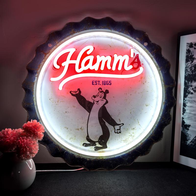 Beer Bottle Cap LED Neon Sign, 13.39"x13.39" Acrylic & LED Wall Light, USB Powered Bar Decor for Home, Man Cave, Pub, Party