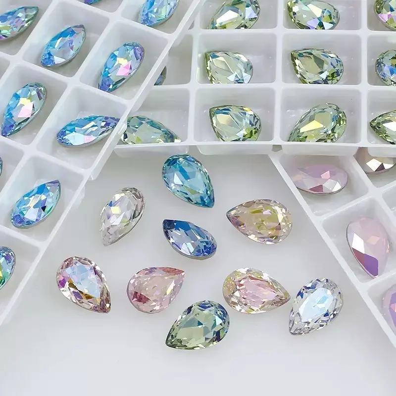 10*14mm Tear Drop High Quality Pointed Back K9 Crystal Pear Shape Nail Art Accessories Sparkling Rhinestone DIY Decoration