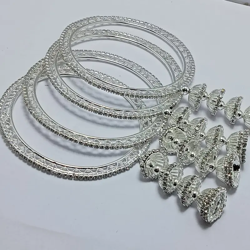 Studded Latkan Bangles 4 pcs Set - Elegant Silver & Gold Color Jewelry for Women - Versatile Two-Color Set - Order by Colors and Size - Perfect for Any Occasion