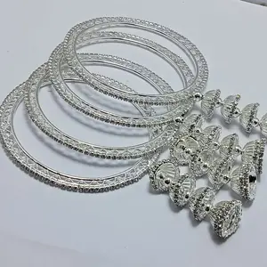 Studded Latkan Bangles 4 pcs set - Elegant two colors available Silver and gold Color Jewelry for Women. Order by colors and size