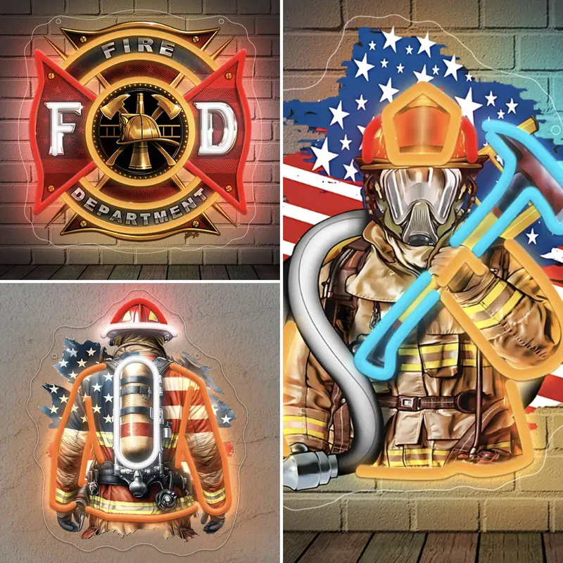 Firefighter Department Neon Sign - LED Neon Pop Art, USB Powered Neon Light, Home Decor, Fire Station Wall Art, Gift for Firefighters, Neon Sign for Offices, Stations, and Modern Spaces