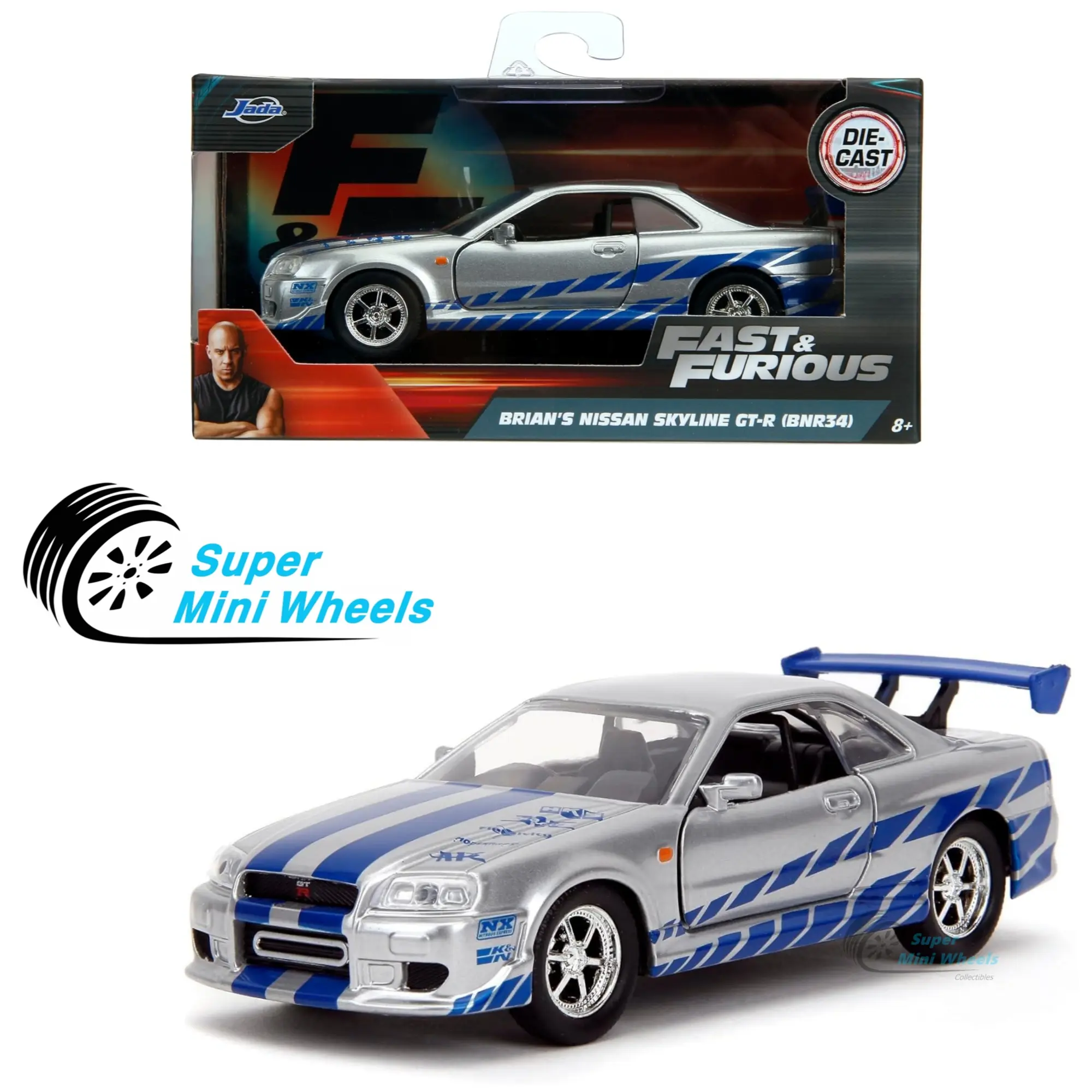 Jada 1:32 Fast & Furious Brian’s 2002 Nissan Skyline GT-R R34 #97184