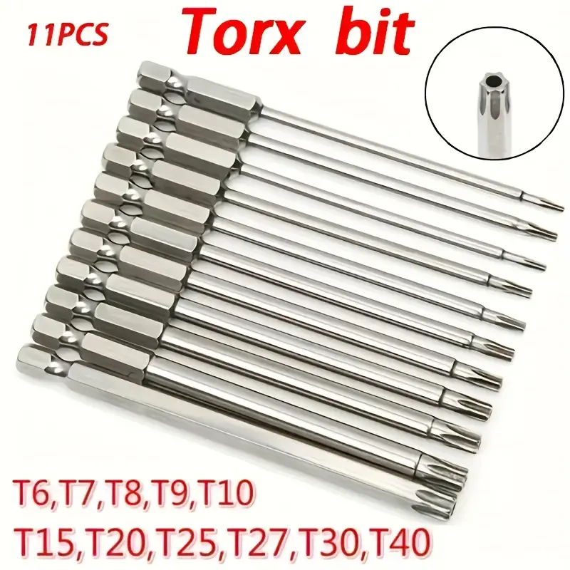 11-Piece Magnetic Hex Base Star Plum Screwdriver Bit Set - High-Hardness S2 Alloy Heavy-Duty Drill-Compatible Bits, Wear-Resistant Tool for Mechanic, Auto Repairs, Tools for Mechanics