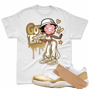 AJ11 White and Metallic Gold Matching T Shirt, Sneaker Girl Graphic Shirt, 90s Hip Hop Tee, Gift For Women and Man, Unisex T-Shirt, Sneaker Head Gift