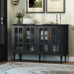Aesthetic 47.6" Storage Cabinet with 4 Arched Glass Doors - Modern Farmhouse Sideboard Buffet, Durable & Easy to Assemble, Versatile for Kitchen, Dining & Living Room, Scratch & Water - Resistant, Stylish Home Decor
