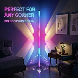RGB LED Corner Floor Lamp, Color Changing Ambient Light with App & Remote Control for Bedroom, Living Room & Gaming Setup