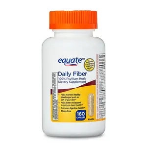 Equate 100% Psyllium Husk Daily Fiber Dietary Supplement 160 Capsules - Supports Healthy Digestion, Promotes Healthy Blood Sugar Levels, Gluten-Free