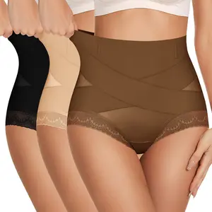 Morelect 2/3/4 Pcs Women's High Waist Lace Briefs,Lace Splicing Nylon Panties,Lightweight Stretchy Underwear for Summer Daily Wear，Airy Lightweight Panties