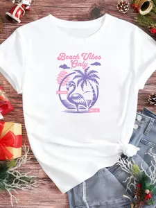 Pheasant Vacation Fun Print Top, Casual Travel Style Short Sleeve, Regular Fit Women's Clothing, All-Season Wear