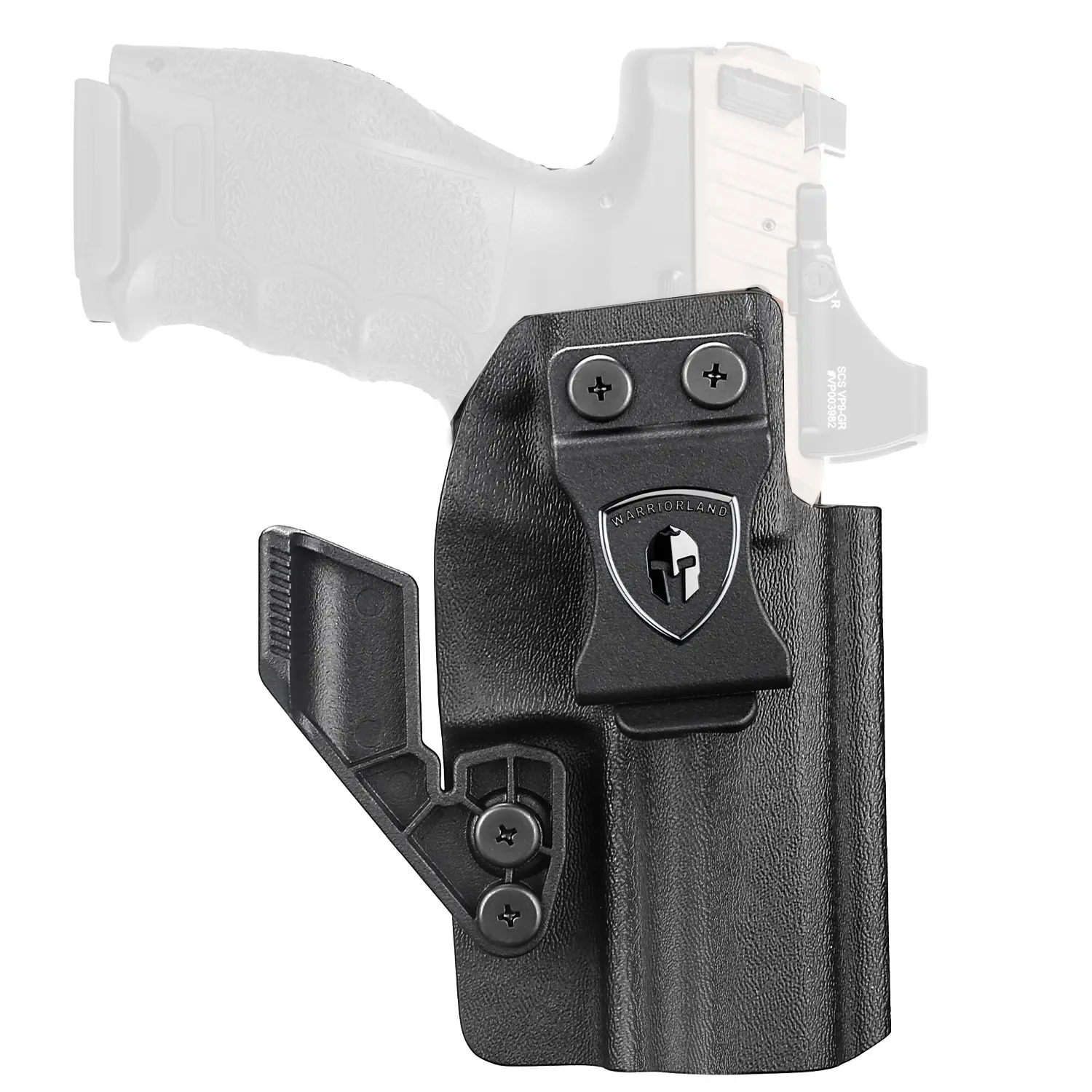 WARRIORLAND Custom Mold Kydex IWB Holster for HK VP9 - Optic-Ready Right-Hand Concealed Carry Holster with Claw Support, Adjustable Cant, Secure Audible Retention, Effective Concealment, Full-Length Sweat Guard, Audible Click, 0.08" American Kydex