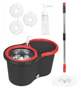 Mop and Bucket Set, 360° Spin Mop and Bucket with Wringer Set, 3 Microfiber Mop Refills, Stainless Steel 61" Extended Handle Spinning Mop Bucket System for Floor Cleaning