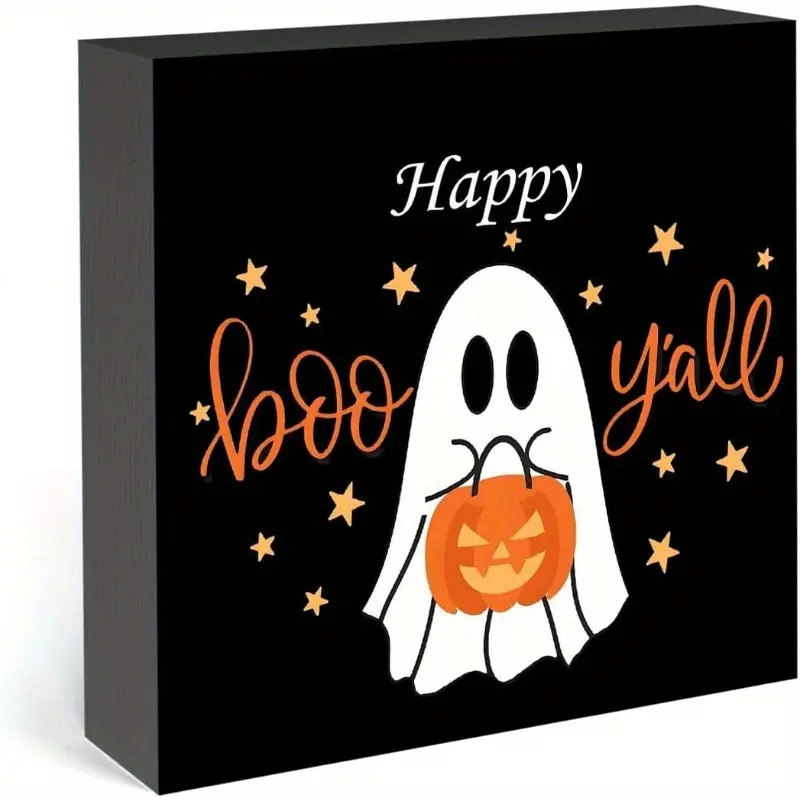 Christmas Halloween Decoration，Happy Halloween Ghost Sign Decor Decorations for Home Office Desk Boo Y'all Sign Ghost Pumpkin Decor Halloween Party Decorations 5 X 5 Inch
