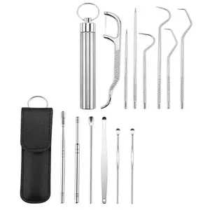 Stainless Steel Toothpick Set, Portable Storage Box Oral Care Toothpick Set, Oral Teeth Cleaning Tool, Ear Wax Removal Tool Set