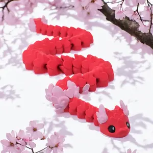 Cupid Snake Flexi Toy - Articulated 3D Printed Figurine, Flexible Red and Pink Design Lunar New Year Snake - Year of the Snake Desk Toy