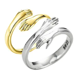 Alloy Simple Hands Hug Ring Opening Adjustable Jewelry - Gold & Silver Unisex Fashion Accessory for Women & Men Spring 2021