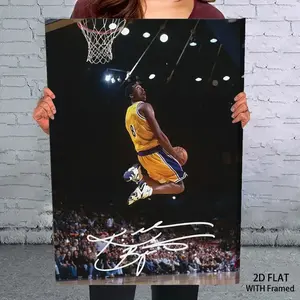1PCS With Framed Legend Kobe Bryant Dunk Moment Canvas Wall Art with Solid Wood Frame Sports Memorabilia Decorative Painting for Living Room Bedroom Office Gym Home Decoration Gift for Basketball