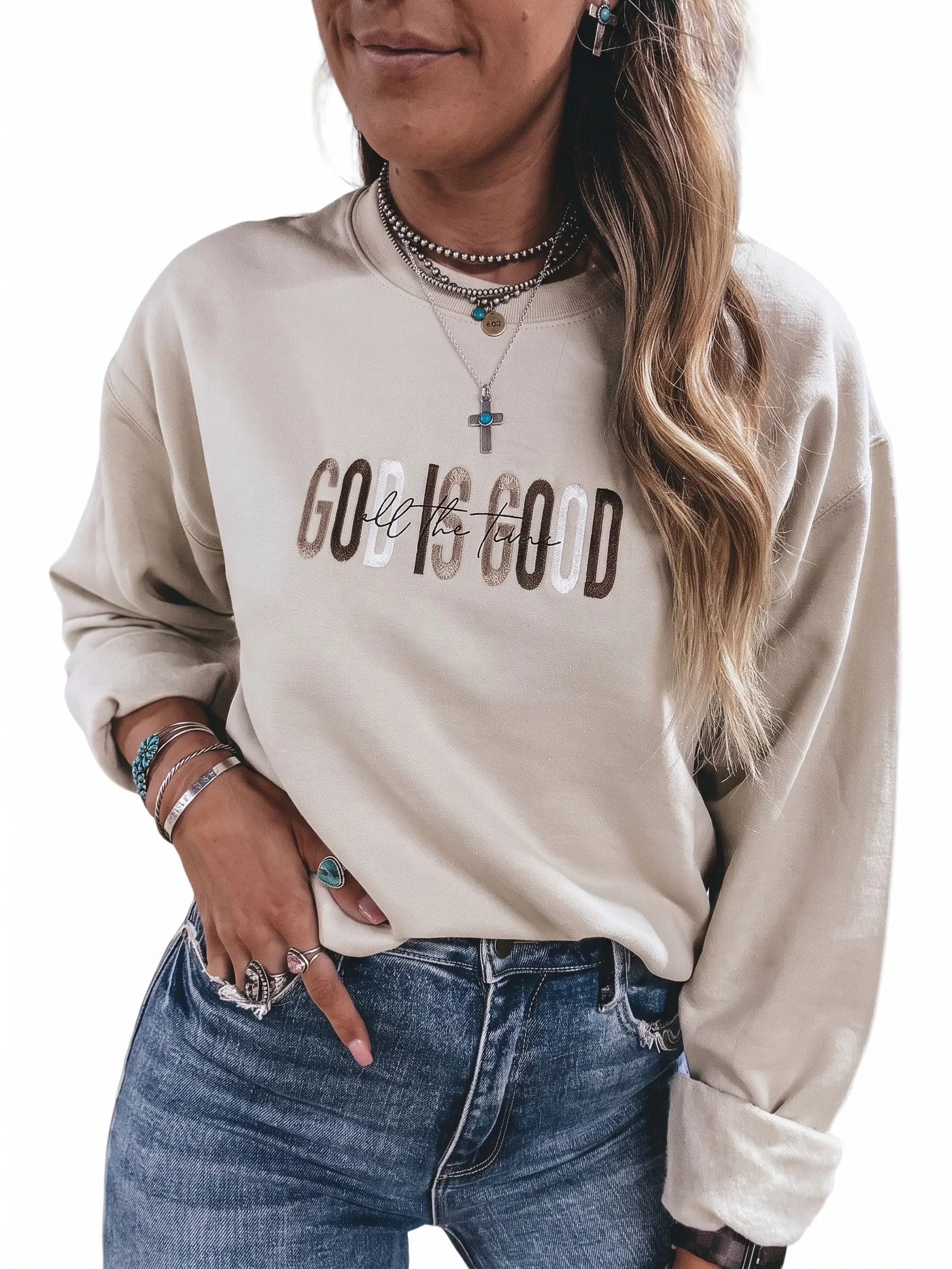 Women's Western Print Oversized Sweater Drop Shoulder Crewneck Boho Graphic Knit Pullover Top