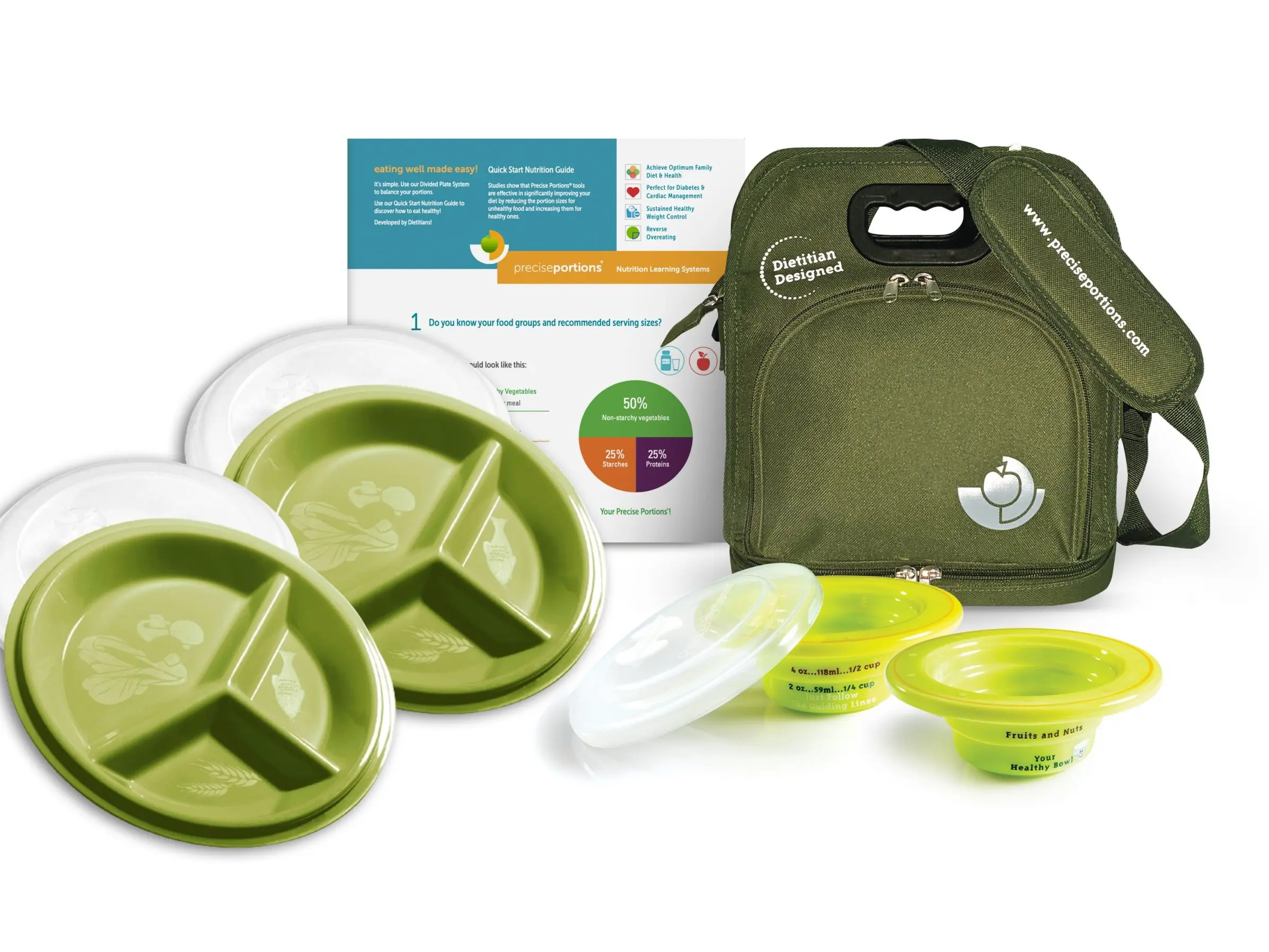 Precise Portions Healthy Lifestyle Travel 4 Plates and Zippered Lunch Bag for Diabetics , Nutrition Guidance Cards