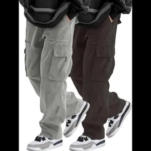 Men's Loose Solid Pocket Drawstring Waist Cargo Pants, Casual Comfy Zipper Cargo Pants for Daily Outdoor Wear, Work Pants Men,?Woven Bottoms for All Seasons, Baggy Trousers