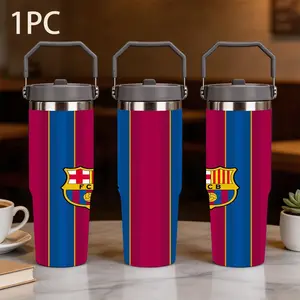 1pc 30oz large capacity portable thermos cup printed with the football club emblem, dark grey lid with an integrated handle and stainless steel metal rim, embodies the team's belief and daily practicality, suitable for fans to collect
