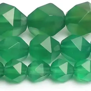 Natural Green Agate Gemstone Faceted Round Loose Beads Star Cutting Beads For DIY Jewelry Making Desig Handmade Crafts Bracelet, Necklace, Earrings AAA Quality 15.5 Inches Long, Semi Precious Stone, Spacer beads