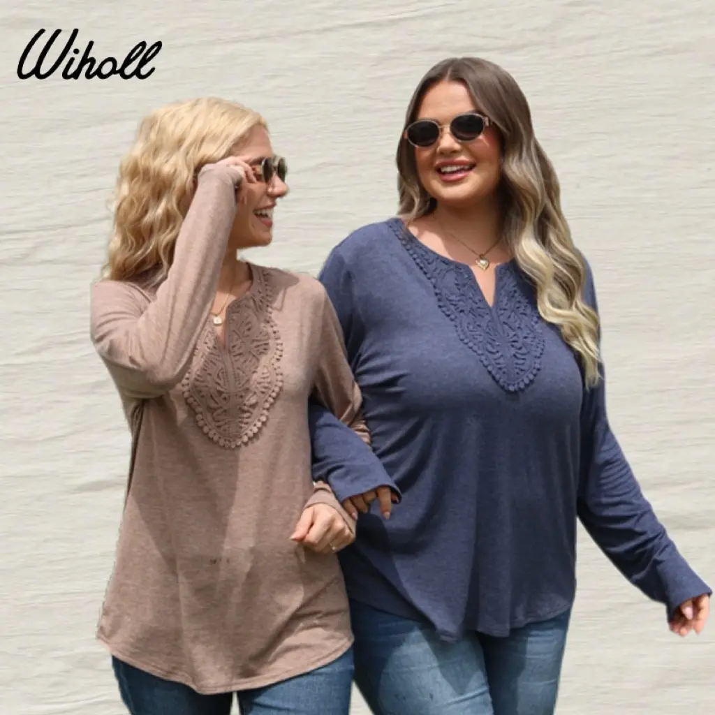 WIHOLL Women's Boho V-Neck Long Sleeve Basic Blouse - Lightweight, Comfortable, Trendy Top with Butter Soft Fabric for Fall Casual & Dressy Outfits, True to Size Womenswear Everyday Wear