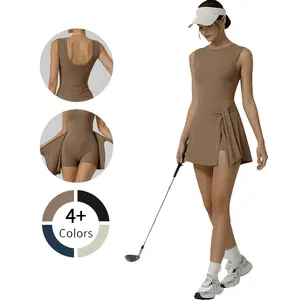 Women's Side Tie Elastic Yoga Dress Slim Fit Sleeveless Sports Dress for Gym Training & Casual Wear in Solid Color Knit Fabric