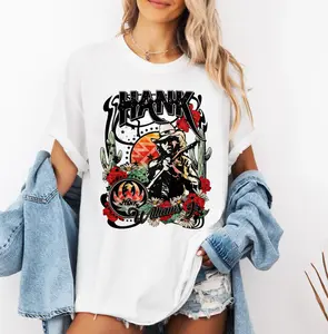 Hankkkkk Williamssssss J.r. Boho Floral Country Tee, Soft Cotton Western Music Shirt